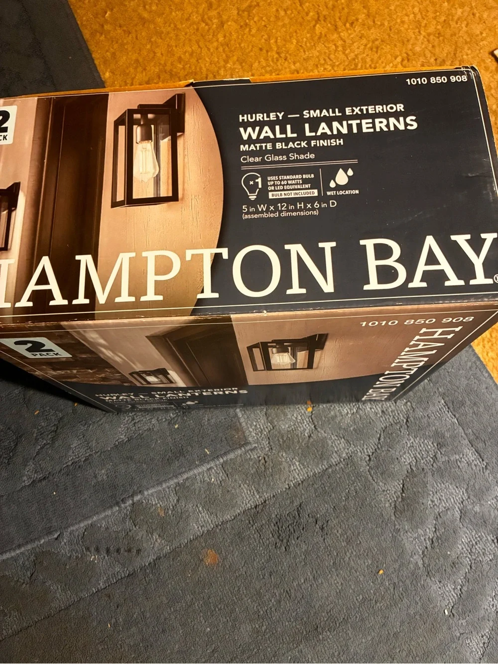 NEW IN BOX Hampton Bay Matte Black Wall Lanterns - 2 Pack. Dimensions in pics